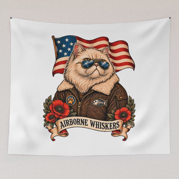 Item preview, Airborne Whiskers Cat Pilot Tattoo designed and sold by Old's Cool Cat Studio.