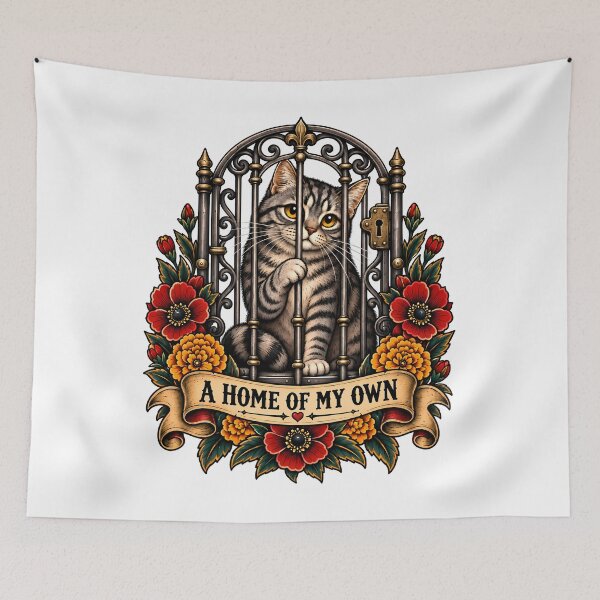 Item preview, A Home Of My Own Sad Cat Traditional Tattoo Art designed and sold by Old's Cool Cat Studio.