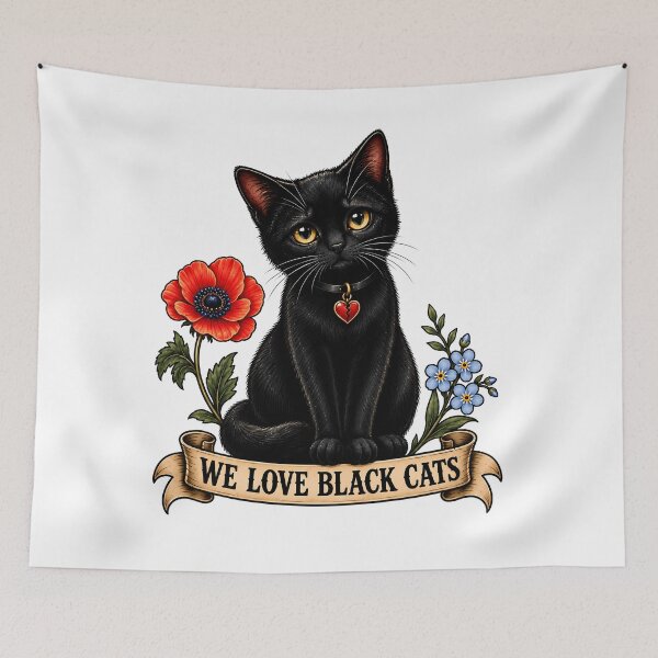 Aperçu de l'œuvre Cute Black Cat We Love Black Cats Tattoo créée et vendue par Old's Cool Cat Studio.