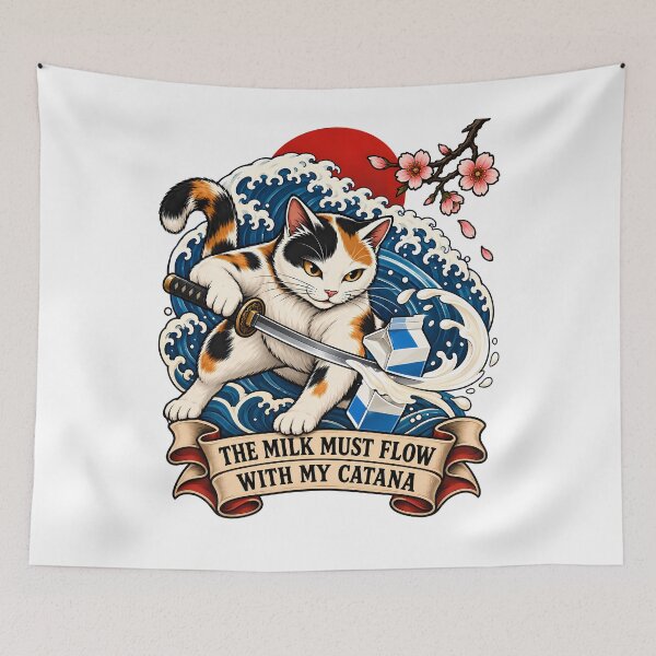 Item preview, Samurai Catana Milk Flow Japanese Tattoo designed and sold by Old's Cool Cat Studio.