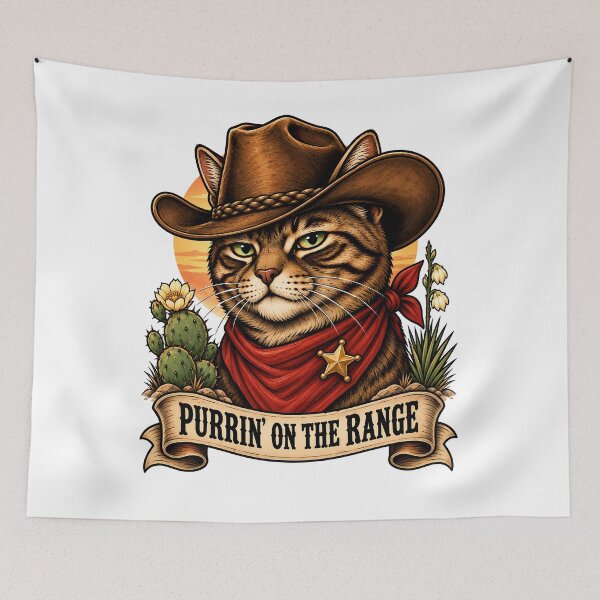 Item preview, Purrin' On The Range Western Cowboy Cat Tattoo designed and sold by Old's Cool Cat Studio.