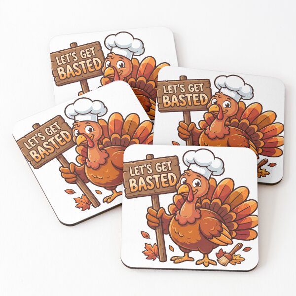 Item preview, Lets Get Basted Funny Thanksgiving Turkey Chef Autumn Pun designed and sold by KMKDesignStudio.