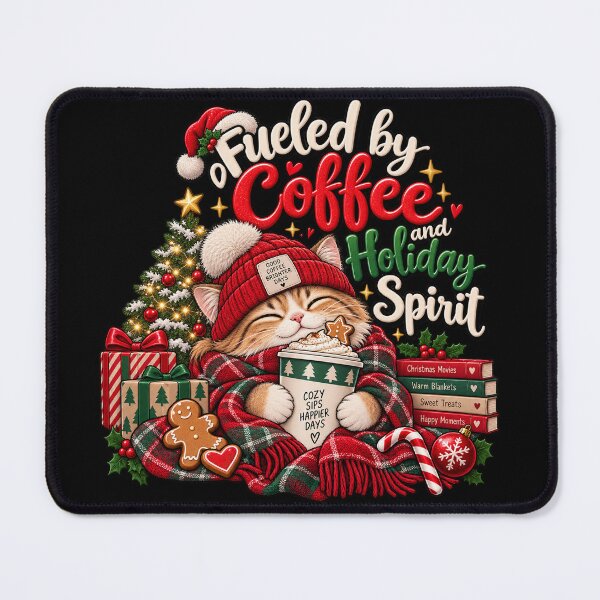Item preview, Fueled by Coffee and Holiday Spirit – Christmas Cat designed and sold by lbenoraib.