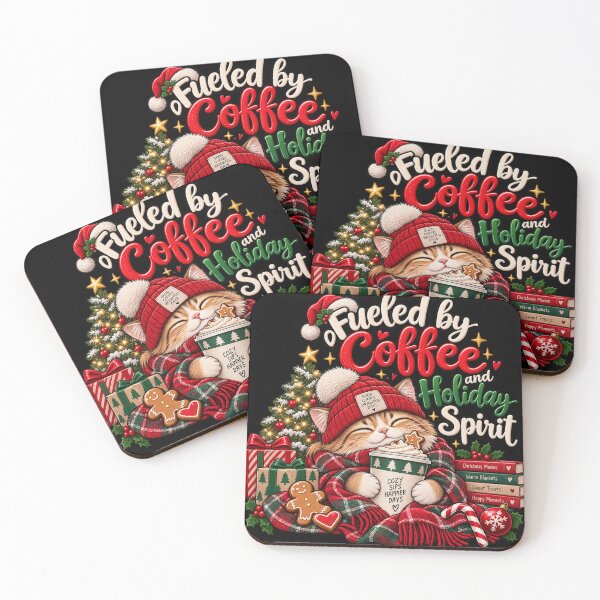 Item preview, Fueled by Coffee and Holiday Spirit – Christmas Cat designed and sold by lbenoraib.