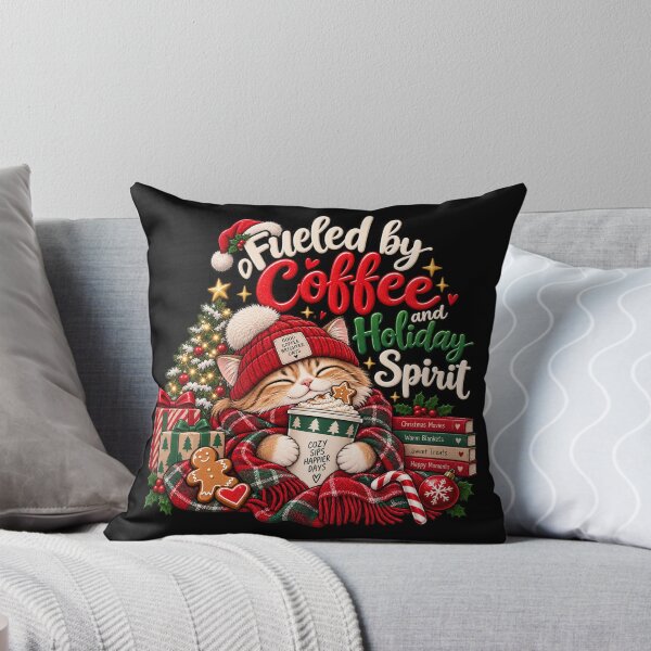 Item preview, Fueled by Coffee and Holiday Spirit – Christmas Cat designed and sold by lbenoraib.