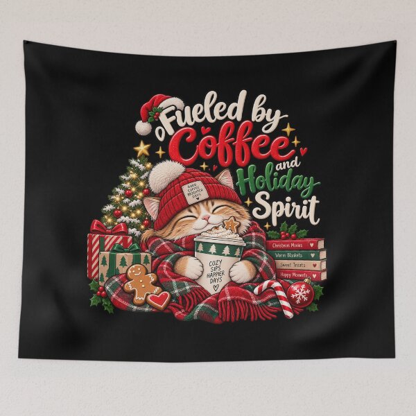 Item preview, Fueled by Coffee and Holiday Spirit – Christmas Cat designed and sold by lbenoraib.