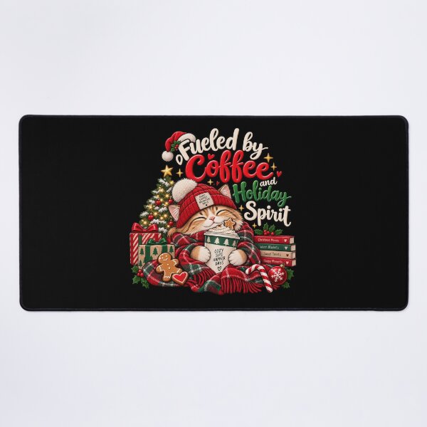 Item preview, Fueled by Coffee and Holiday Spirit – Christmas Cat designed and sold by lbenoraib.