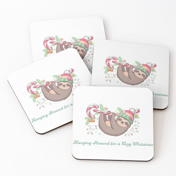 Item preview, Cute Christmas Sloth Hanging on Candy Cane Cozy Holiday designed and sold by KMKDesignStudio.