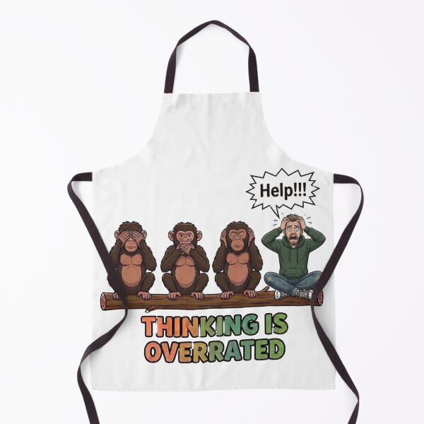 Item preview, Thinking Is Overrated Funny Panicked Man And Three Wise Monkeys designed and sold by Surviving Monday Club.