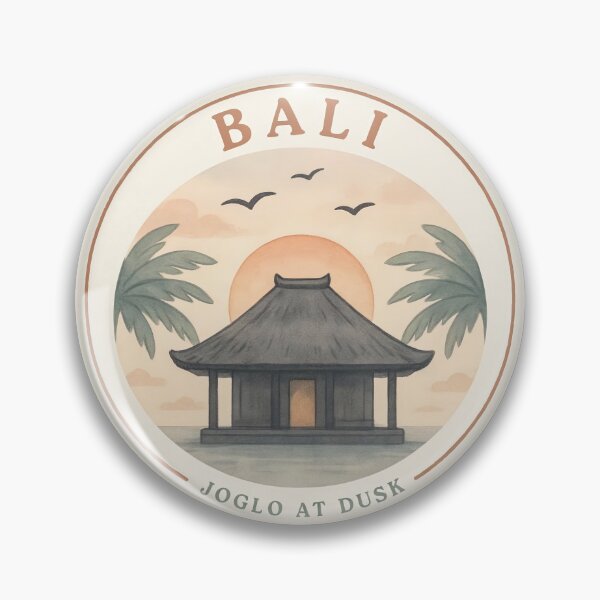Item preview, Bali Joglo at Dusk — Warm Circular Badge Illustration designed and sold by Shutter-Dragon.