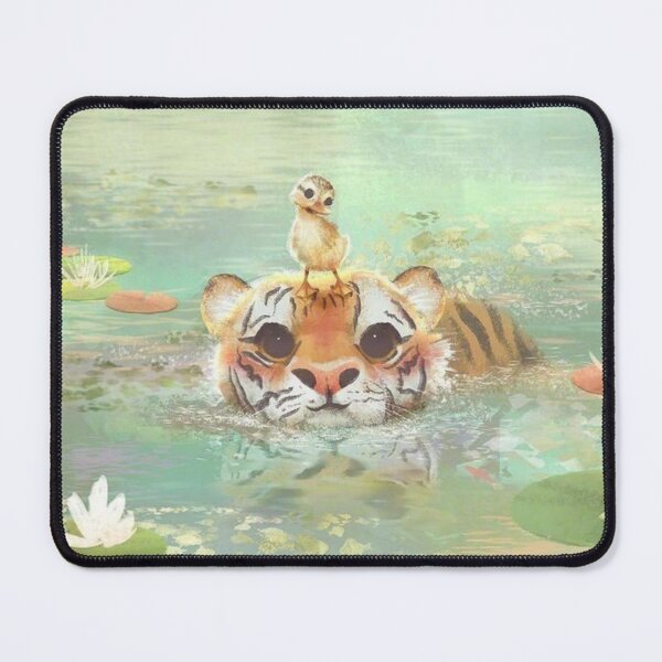 Item preview, Beautiful Pastel Water Color Art of Tiger Helping Baby Chick Cross a Pond Design designed and sold by MakersFolly.