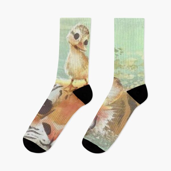 Item preview, Beautiful Pastel Water Color Art of Tiger Helping Baby Chick Cross a Pond Design designed and sold by MakersFolly.