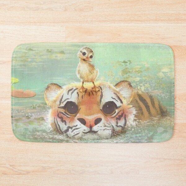 Item preview, Beautiful Pastel Water Color Art of Tiger Helping Baby Chick Cross a Pond Design designed and sold by MakersFolly.