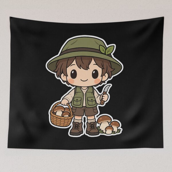 Item preview, Cute Mushroom Picker with Bolete Basket designed and sold by OddHobbyClub.
