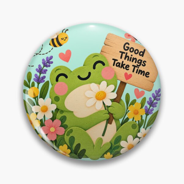 Item preview, Cute Frog Wildflower Garden – Good Things Take Time designed and sold by StickyDelights.