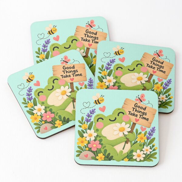 Item preview, Cute Frog Wildflower Garden – Good Things Take Time designed and sold by StickyDelights.