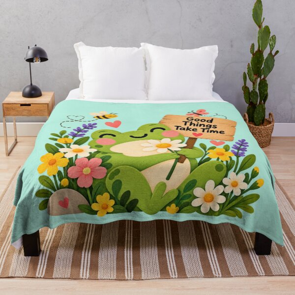 Item preview, Cute Frog Wildflower Garden – Good Things Take Time designed and sold by StickyDelights.