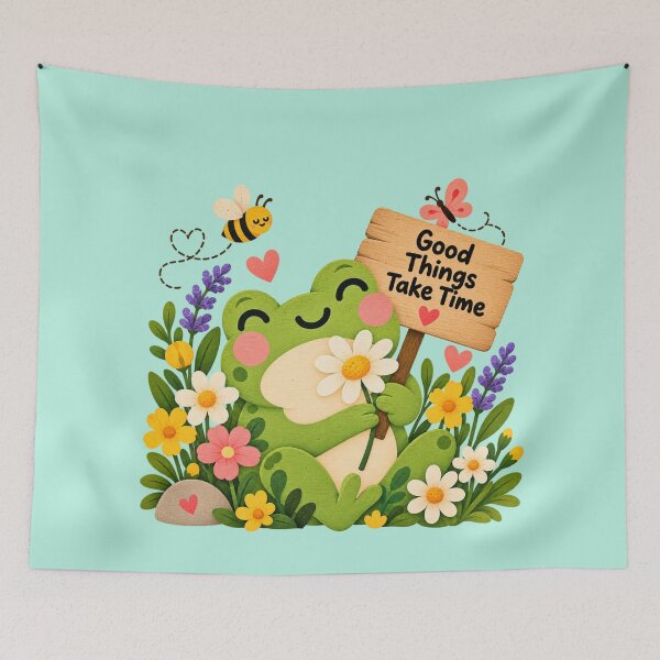 Item preview, Cute Frog Wildflower Garden – Good Things Take Time designed and sold by StickyDelights.