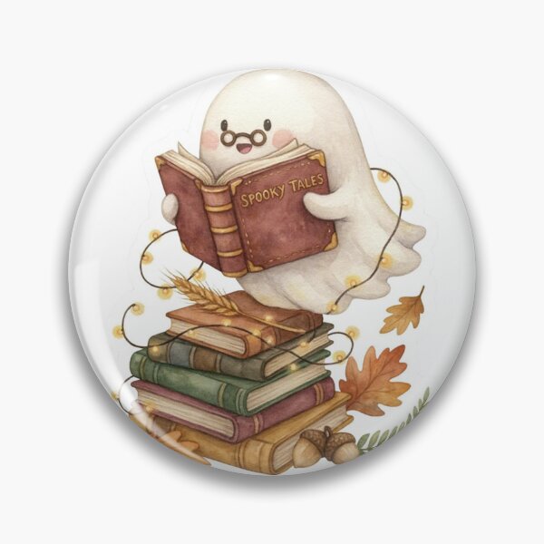 Item preview, Spooky Tales Cute Ghost Reading on Book Stack Halloween designed and sold by KMKDesignStudio.