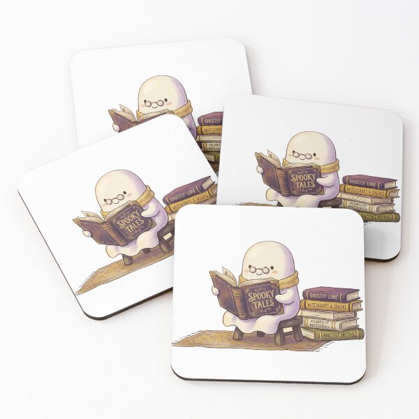 Item preview, Cozy Ghost Reading Spooky Tales Halloween Bookworm designed and sold by KMKDesignStudio.