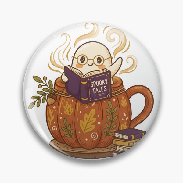 Item preview, Spooky Tales Cute Ghost Reading in Pumpkin Mug Halloween designed and sold by KMKDesignStudio.