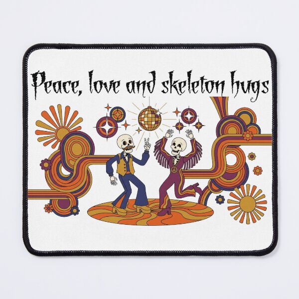 Item preview, Peace Love and Skeleton Hugs Retro 70s Disco Halloween designed and sold by KMKDesignStudio.