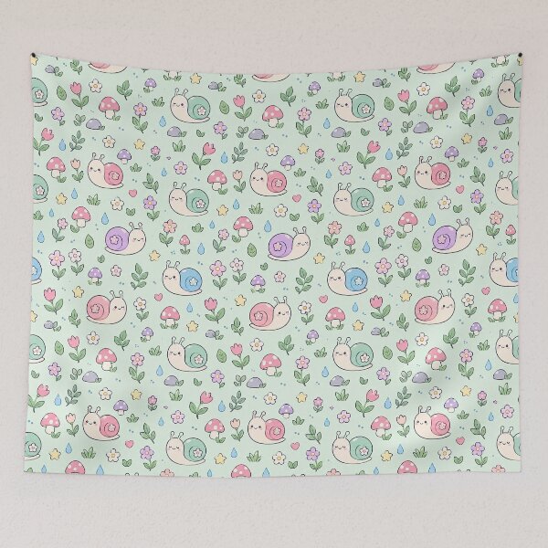 Item preview, Kawaii Snail Garden Pattern designed and sold by Soft Berry Studio.