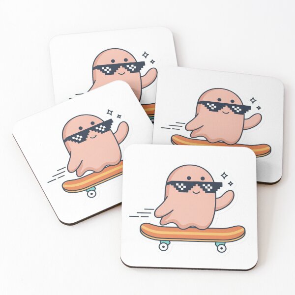 Item preview, Cute Ghost Wearing Pixel Sunglasses Riding Skateboard designed and sold by KMKDesignStudio.