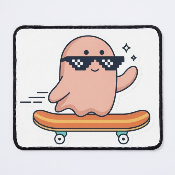 Item preview, Cute Ghost Wearing Pixel Sunglasses Riding Skateboard designed and sold by KMKDesignStudio.