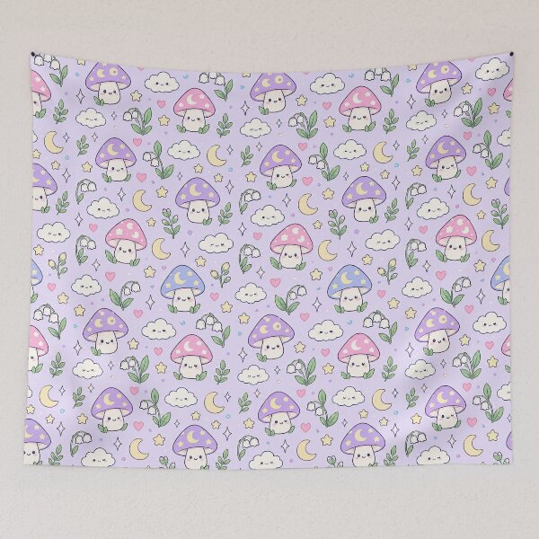 Item preview, Kawaii Moon Mushroom Pattern designed and sold by Soft Berry Studio.
