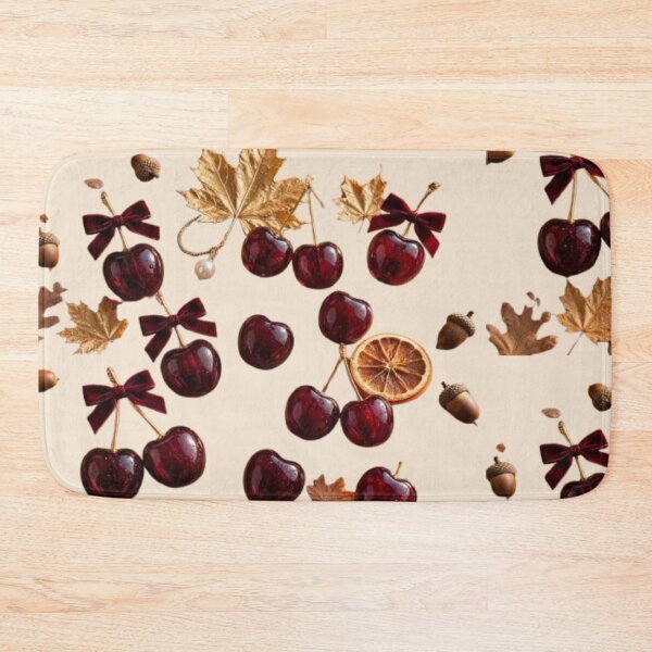 Item preview, Autumn Cherry Motif with Gold Leaf and Vintage Bow designed and sold by PoenyL1rosy.