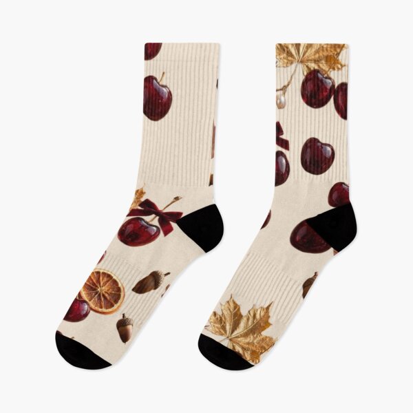 Item preview, Autumn Cherry Motif with Gold Leaf and Vintage Bow designed and sold by PoenyL1rosy.