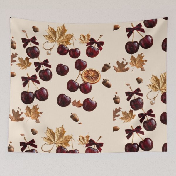 Item preview, Autumn Cherry Motif with Gold Leaf and Vintage Bow designed and sold by PoenyL1rosy.