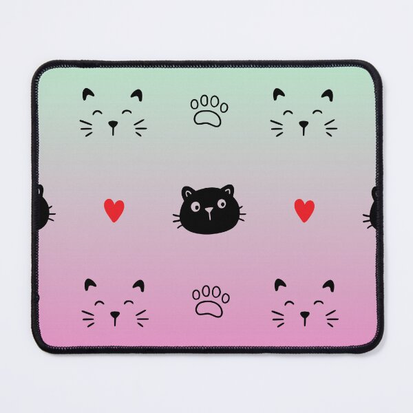 Item preview, Cute Black Cat Faces and Paws Mint Pink Gradient Pattern designed and sold by KMKDesignStudio.