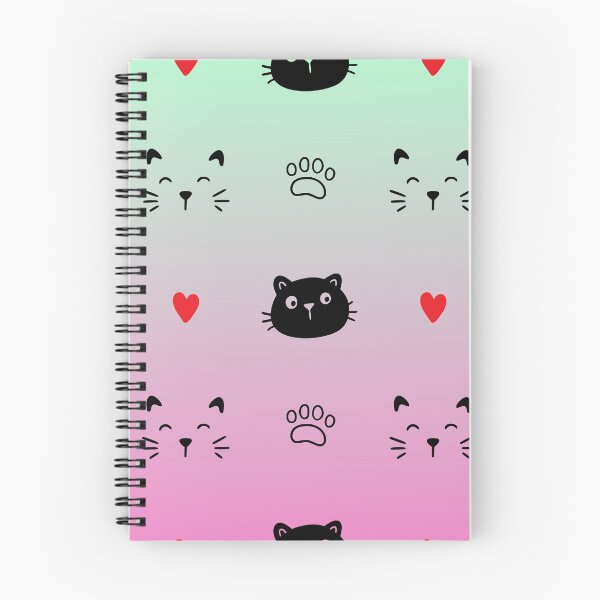 Item preview, Cute Black Cat Faces and Paws Mint Pink Gradient Pattern designed and sold by KMKDesignStudio.