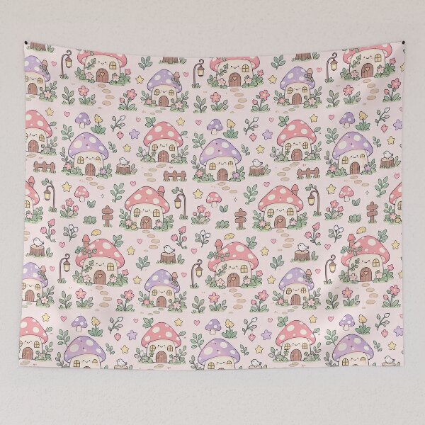 Item preview, Kawaii Mushroom House Pattern designed and sold by Soft Berry Studio.