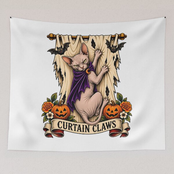 Item preview, Curtain Claws Horror Tattoo designed and sold by Old's Cool Cat Studio.