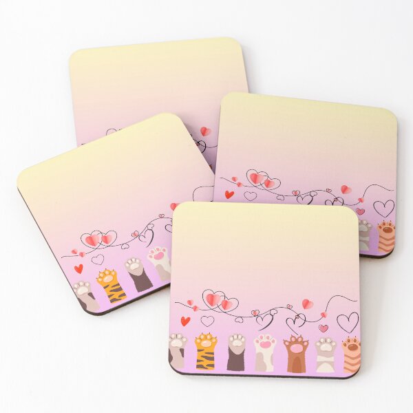 Item preview, Cute Cat Paws with Hearts Pastel Background designed and sold by KMKDesignStudio.