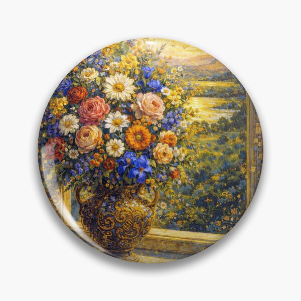 Item preview, A beautiful painting of a bouquet of flowers in a vase on the windowsill. designed and sold by GalleryKauffeld.