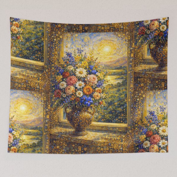 Item preview, A beautiful painting of a bouquet of flowers in a vase on the windowsill. designed and sold by GalleryKauffeld.