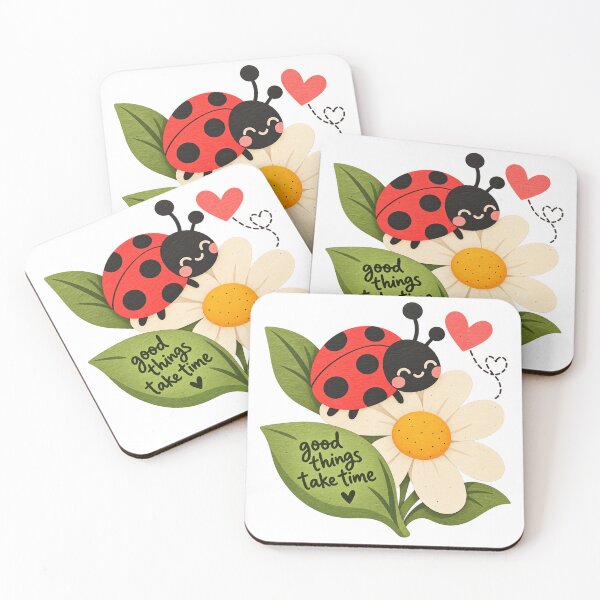 Item preview, Good Things Take Time – Cute Ladybug & Daisy Inspirational Nature Design designed and sold by StickyDelights.