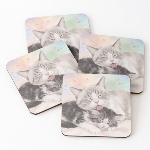 Item preview, Heartwarming Mother Cat Grooming Fluffy Kitten KAM KAM designed and sold by PetalsPaws.