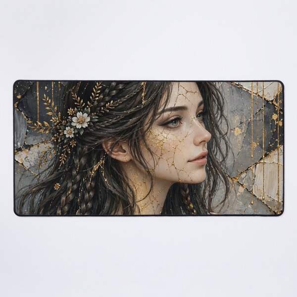 Item preview, Kintsugi Moon Woman – Celestial Botanical Fantasy Portrait designed and sold by Alcyone-Blue.