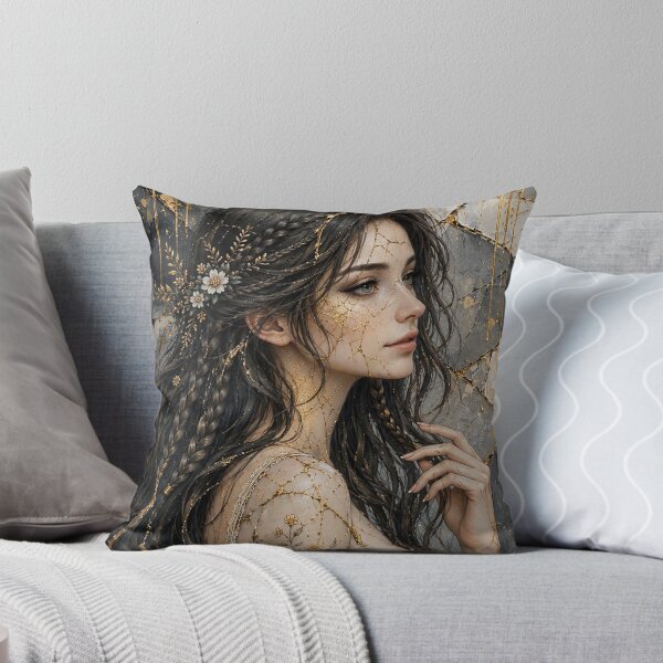 Item preview, Kintsugi Moon Woman – Celestial Botanical Fantasy Portrait designed and sold by Alcyone-Blue.