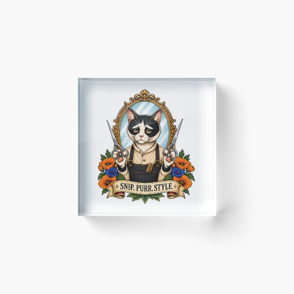 Item preview, Snip Purr Style Barber Cat Vintage Tattoo designed and sold by Old's Cool Cat Studio.