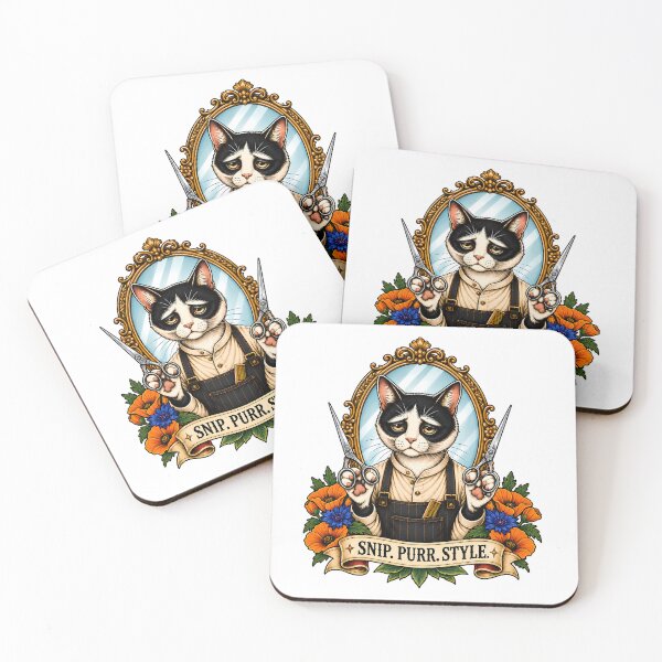 Item preview, Snip Purr Style Barber Cat Vintage Tattoo designed and sold by Old's Cool Cat Studio.