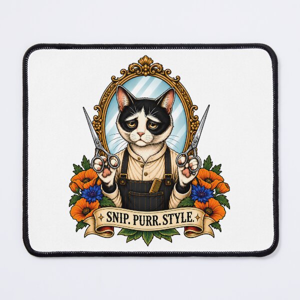 Item preview, Snip Purr Style Barber Cat Vintage Tattoo designed and sold by Old's Cool Cat Studio.