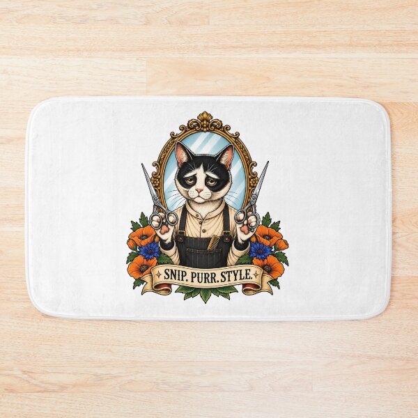 Item preview, Snip Purr Style Barber Cat Vintage Tattoo designed and sold by Old's Cool Cat Studio.