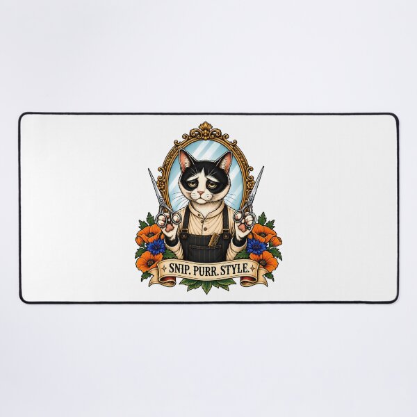 Item preview, Snip Purr Style Barber Cat Vintage Tattoo designed and sold by Old's Cool Cat Studio.