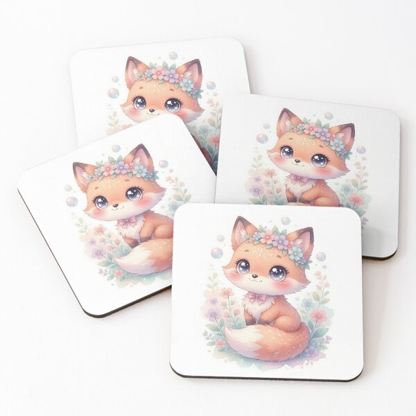 Item preview, Cute Baby Fox with Flowers Watercolor Art designed and sold by HappyOops.
